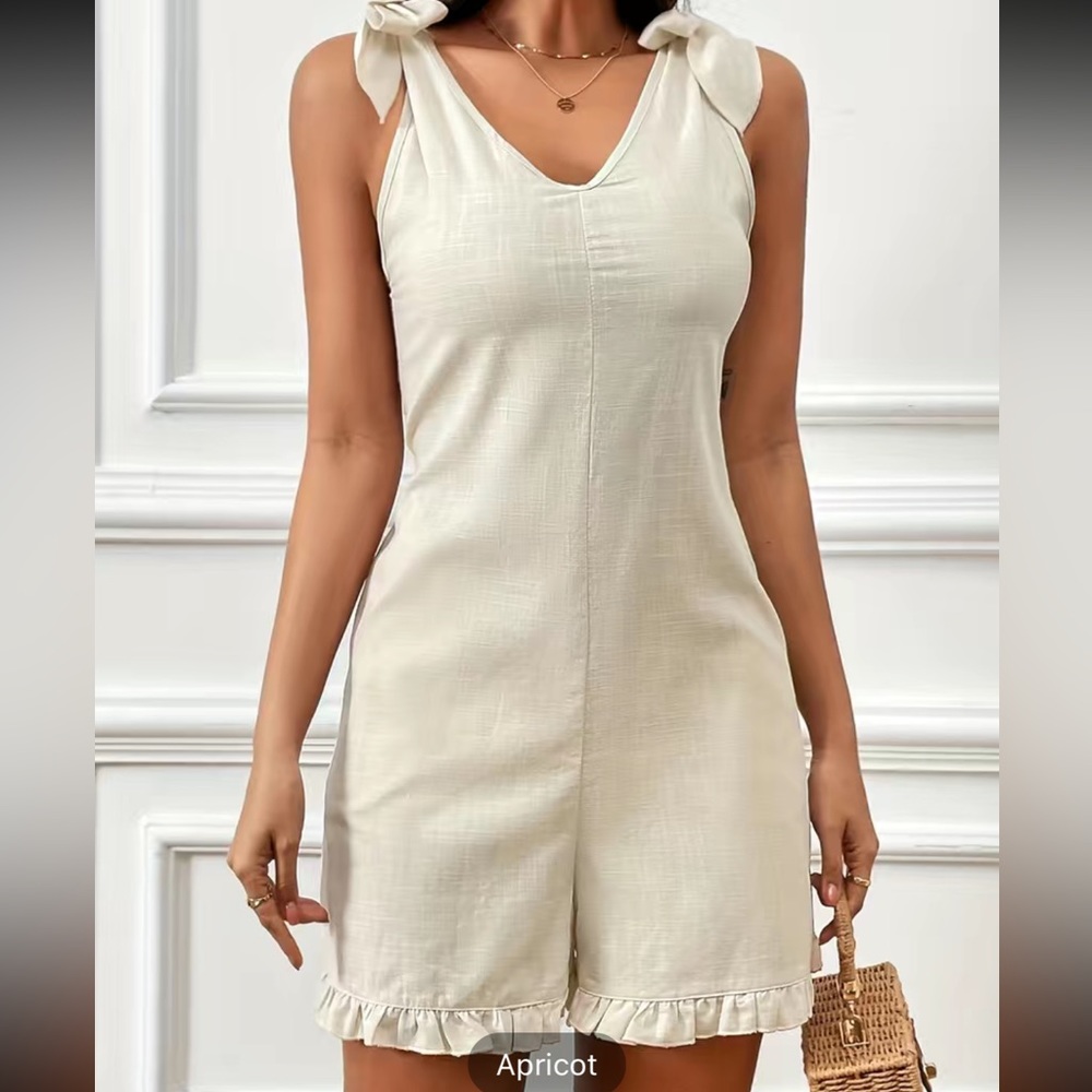 🆕Solid Ruffle Trim Cami Jumpsuit Sleeveless V #79